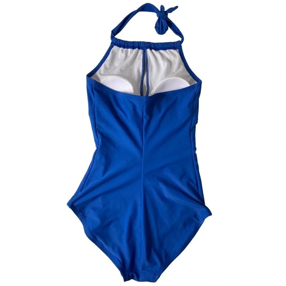 Speedo Women’s Hi  Neck Tie Neck Closure Pull On Lined One Piece Swimsuit Size 6 - Picture 2 of 16
